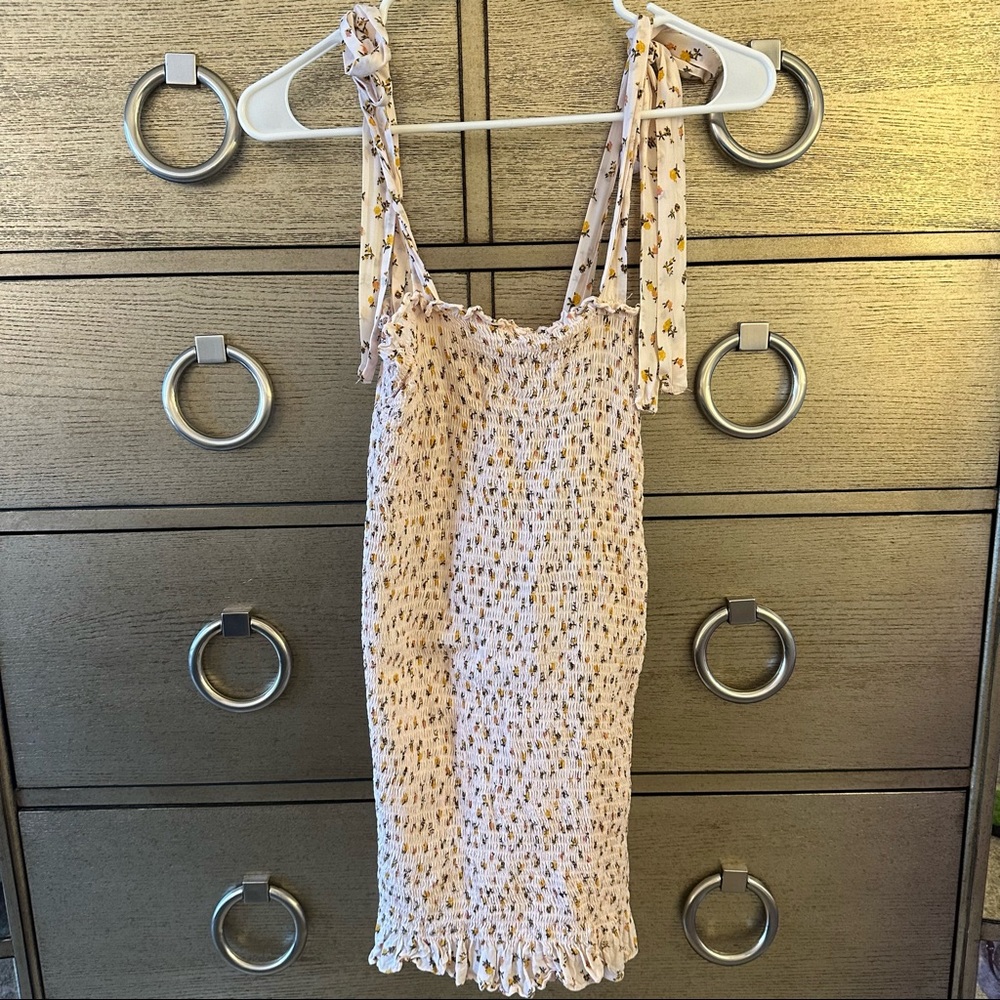 ☆ Free People White Floral Stretch Short Dress With Adjustable Straps, Small